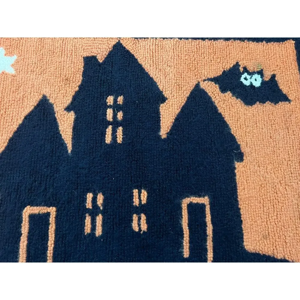 Pottery Barn Kids Orange Black Halloween Spooky Haunted House Rug Bats 36”x24”